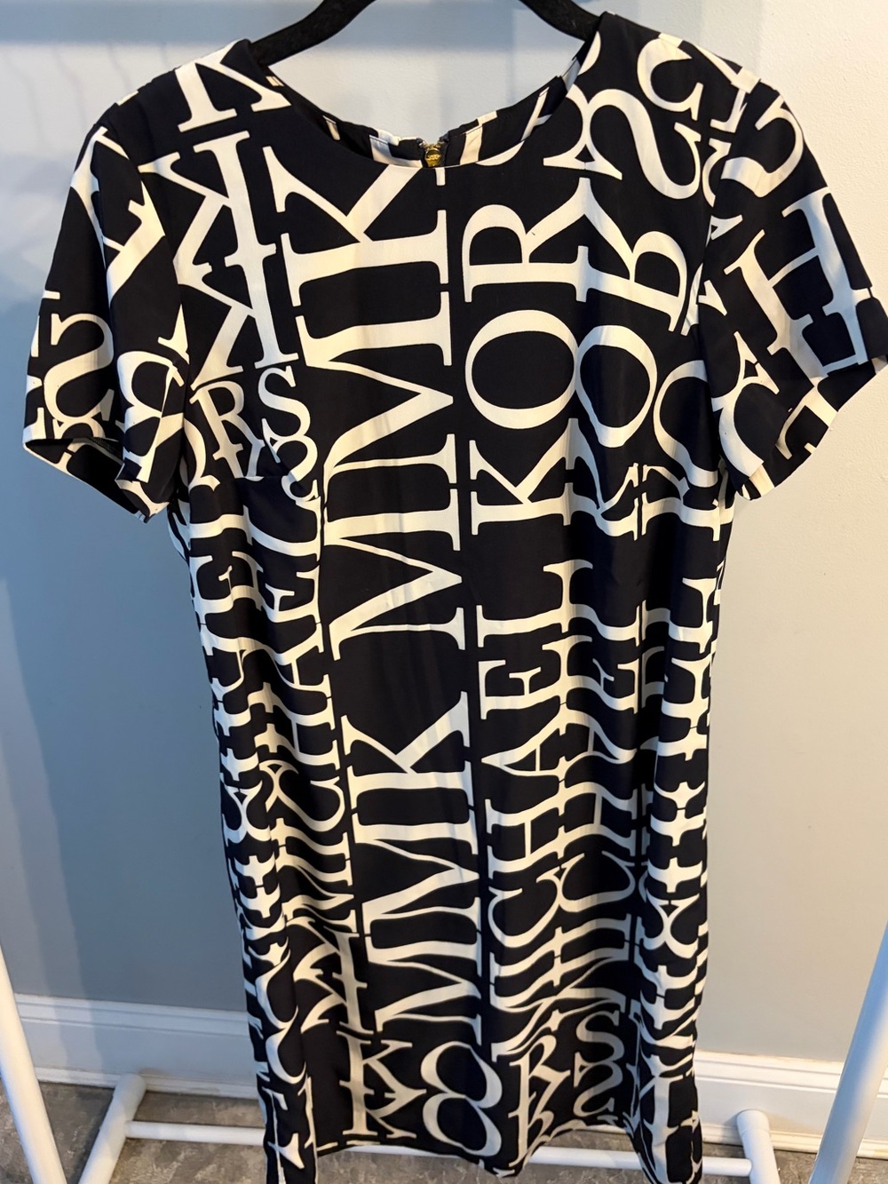 Michael Kors Black and White Logo-Print Mini Dress size 4